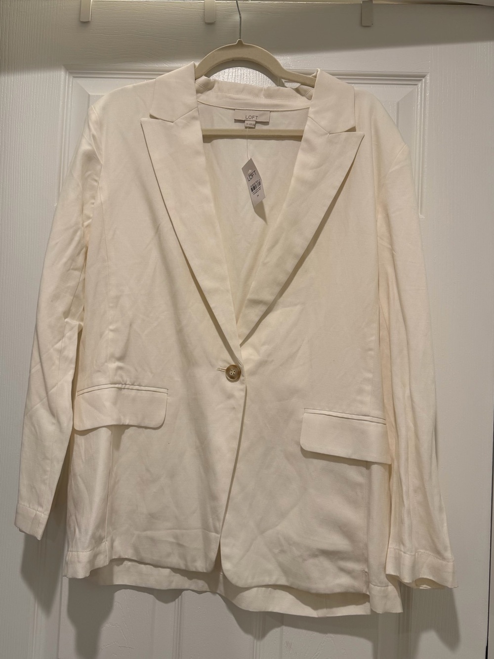 Loft Cream linen Single-Button Blazer